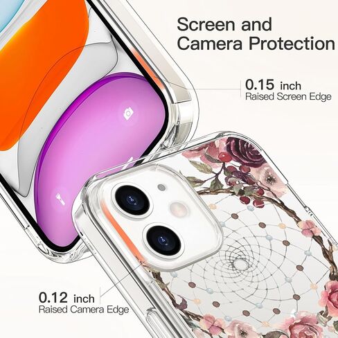 ICEDIO for iPhone 11 Case with Screen Protector,Clear with Cute Colorful Blooming Floral Flower Patterns for Girls Women,Slim Fit TPU Cover Protective Phone Case for Apple iPhone 11 6.1 inch in Saudi Arabia