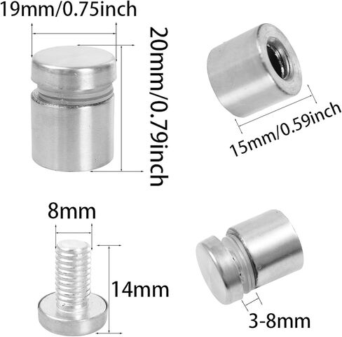 8PCS 1/2" x 3/4" Standoff Screws, Stainless Steel Advertising Screws, Wall Standoff Mounts Acrylic Picture Frame Nails for Glass Artwork and Sign Displays in Kuwait
