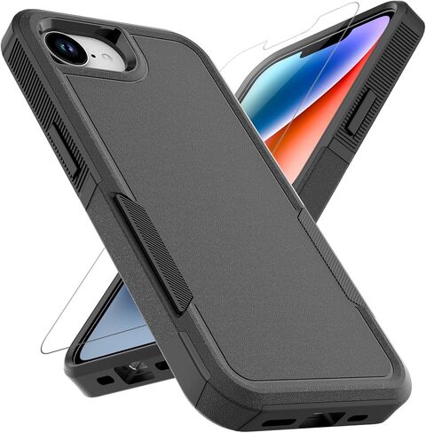 MDCN لجهاز iPhone 16E حالة: طبقة مزدوجة واقي من الهواتف الخلوية الثقيلة تغطية الهواتف الخلوية المقاومة للصدمة مع واقي شاشة HD - المصد العسكري الصلب - لأبل iPhone 16e ، الأسود in Saudi Arabia