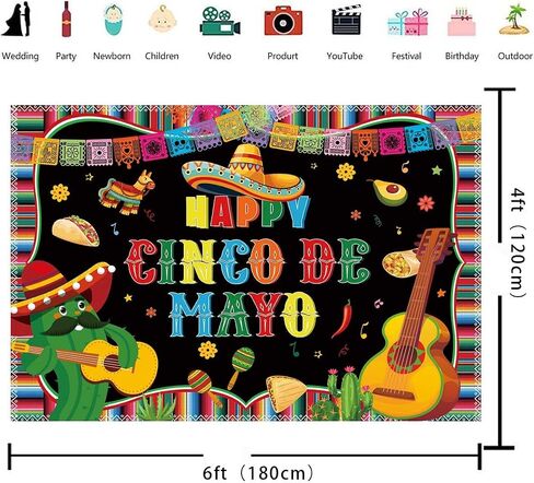 Happy Cinco de Mayo Backdrop 6x4ft Mexican Mexican Party Party Background Cinco de Mayo Carnival Party Decoration in Saudi Arabia