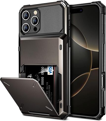 Vofolen Compatible with iPhone 16 Pro Max Case with Card Holder Dual Layer Heavy Duty Drop Protection Hidden Flip 4-Card Slot Wallet Phone Case for iPhone 16 Pro Max for Women Men, 6.9'' Gun Metal in Kuwait