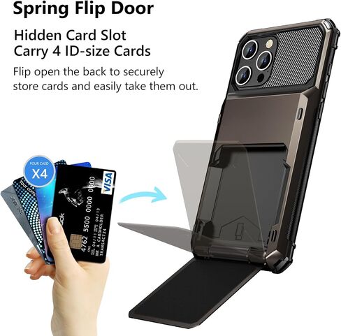 Vofolen Compatible with iPhone 16 Pro Max Case with Card Holder Dual Layer Heavy Duty Drop Protection Hidden Flip 4-Card Slot Wallet Phone Case for iPhone 16 Pro Max for Women Men, 6.9'' Gun Metal in Kuwait