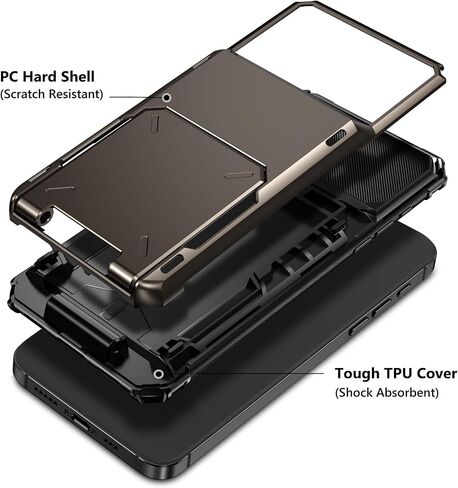 Vofolen Compatible with iPhone 16 Pro Max Case with Card Holder Dual Layer Heavy Duty Drop Protection Hidden Flip 4-Card Slot Wallet Phone Case for iPhone 16 Pro Max for Women Men, 6.9'' Gun Metal in Kuwait
