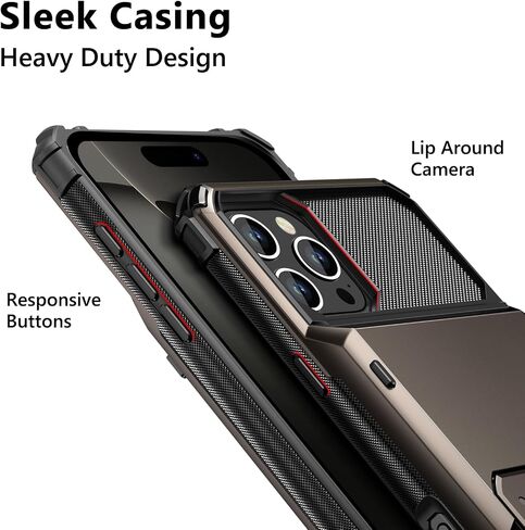 Vofolen Compatible with iPhone 16 Pro Max Case with Card Holder Dual Layer Heavy Duty Drop Protection Hidden Flip 4-Card Slot Wallet Phone Case for iPhone 16 Pro Max for Women Men, 6.9'' Gun Metal in Kuwait