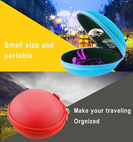 GemCoo Earbud Case Mini Earphone Case EVA Hard Protective Carrying Case Travel Portable Storage Bag for Earphones Earbuds and Mini Items (Blue+Red1) in Saudi Arabia