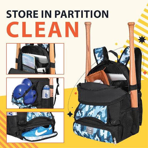 حقيبة بيسبول للأولاد والبنات خفيفة الوزن للشباب مع حجرة للأحذية وحامل خوذة خارجي متين ومقاوم للماء in Kuwait