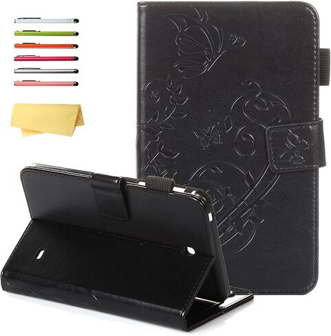 Case for Samsung Galaxy Tab 4 7.0 & Nook 7.0" 2014 Cover (SM-T230/ SM-T230NU/ T231/T235), Embossed PU Leather Magnetic Folio Stand TPU Wallet with Pocket Cards Holder, Blue Butterfly Flower in Kuwait