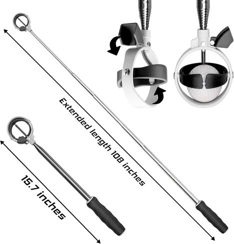 Golf Ball Retriever, Golf Balls Retrievers Telescopic for Water with Spring Release-Ready Head, Ball Retrievers Tool Golfs with Locking Clip, Grabber Tool, Golf Accessories Golf Gifts for Men in Kuwait