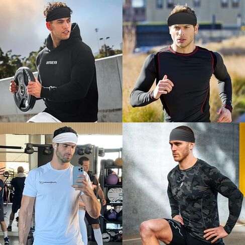 Qearl Sports Headbands for Men, Moisture Wicking Sweatbands for Women, Running Headband for Running,Cycling,Football,Yoga (4 Pack) in Kuwait
