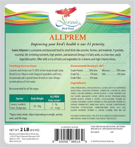 Scenic Allprem Canary and Finch Bird Food | Formulated Diet | Apple and Corn Flavor | 1 Pound Bag (1 LB) in Saudi Arabia