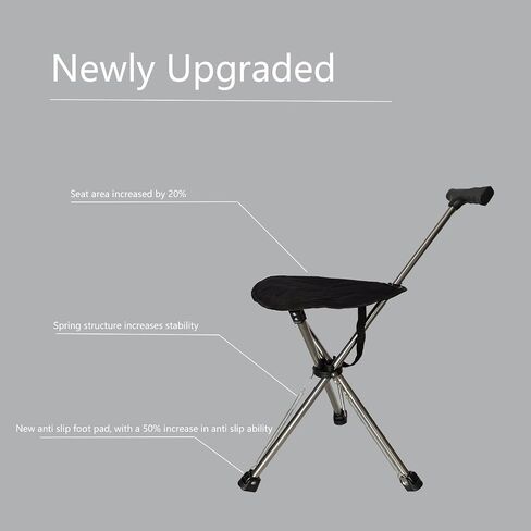 Cane with Seat - Portable Stool Chair, Supports Up to 240 Lbs cameping Chairs, Lightweight Up to 1.4 Lbs, Suitable for Men, Women, Seniors, People with Disabilities (Bent Handle Black) in Saudi Arabia