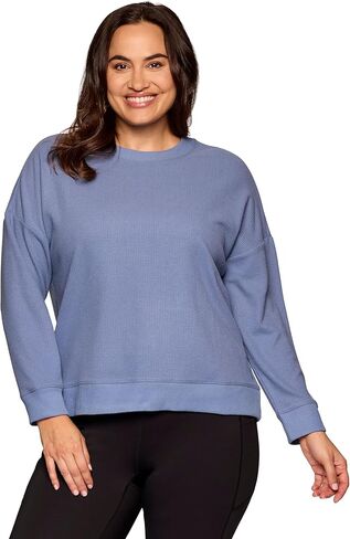 RBX Active Women's Waffle Knit Top in Regular and Plus Sizes, Long Sleeve Waffle Sweatshirt Relaxed Fit Crewneck Sweater in Kuwait
