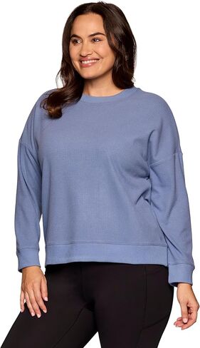 RBX Active Women's Waffle Knit Top in Regular and Plus Sizes, Long Sleeve Waffle Sweatshirt Relaxed Fit Crewneck Sweater in Kuwait