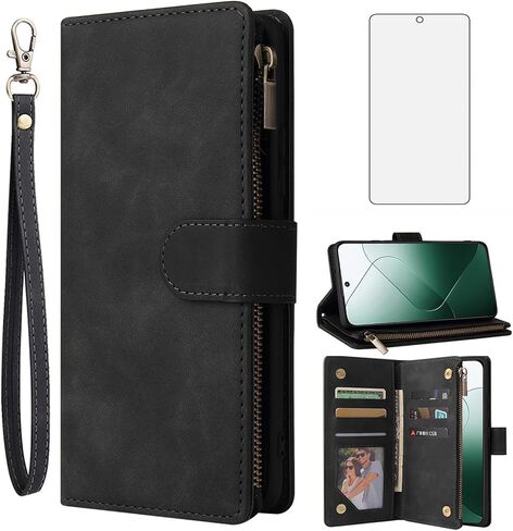 ASUWISH متوافق مع Xiaomi 14 محفظة حافظة شاشة زجاجية خففت وحامي غطاء الوجه من الجلد حاملات الخلية accessories kickstand actions for mi 14 5g women men men in Saudi Arabia