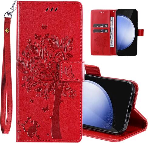 for Samsung Galaxy S25 Plus Case Wallet Women Man,PU Leather Tree Cat Flowers Embossed Wrist Strap Card Slots Pocket Kickstand Flip Protective Phone Case Cover for Samsung Galaxy S25 Plus Light Purple in Kuwait