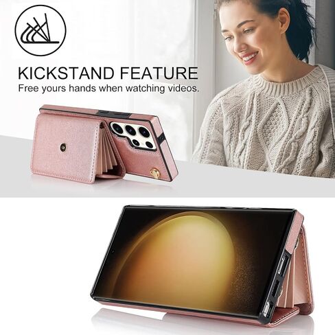 Asuwish Phone Case for Samsung Galaxy S23 Ultra 5G Wallet Cover with RFID Blocking Credit Card Holder Wrist Crossbody Strap Lanyard Cell Accessories S23Ultra 23S S 23 23Ultra 6.8 inch Women Rose Gold in Saudi Arabia