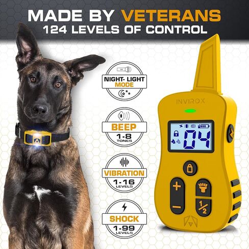 INVIROX Dog Shock Collar [Ultra K9] 124 Training Levels, 4 Powerful Modes with Night-Light and ¾ Mile Range 100% Safe Dog Training Collar for Large Dogs IP67 Waterproof in Saudi Arabia