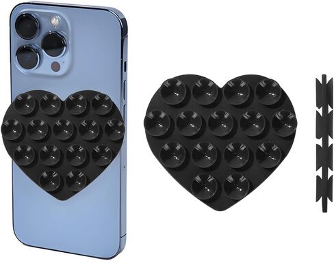 Silicone Car Suction Cup Phone Case Mount, 2PCS Double Sided Heart Shape Vehicle Phone Holder, Hands-Free Sticky Grip Automotive Cell Phone Holder for Selfies Videos, Universal Fit (Black) in Saudi Arabia