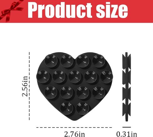 Silicone Car Suction Cup Phone Case Mount, 2PCS Double Sided Heart Shape Vehicle Phone Holder, Hands-Free Sticky Grip Automotive Cell Phone Holder for Selfies Videos, Universal Fit (Black) in Saudi Arabia