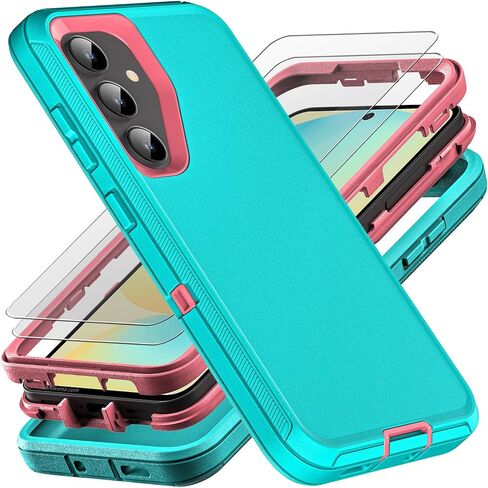 for Samsung Galaxy S24 FE Case, Military Grade 3 in 1 Heavy Duty Shockproof/Drop Proof/Dust Proof Case with 2Pcs Tempered Glass Screen Protector (Black/Grey) in Saudi Arabia