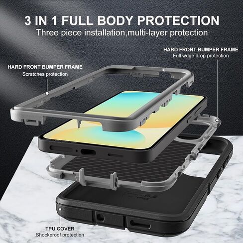 for Samsung Galaxy S24 FE Case, Military Grade 3 in 1 Heavy Duty Shockproof/Drop Proof/Dust Proof Case with 2Pcs Tempered Glass Screen Protector (Black/Grey) in Saudi Arabia