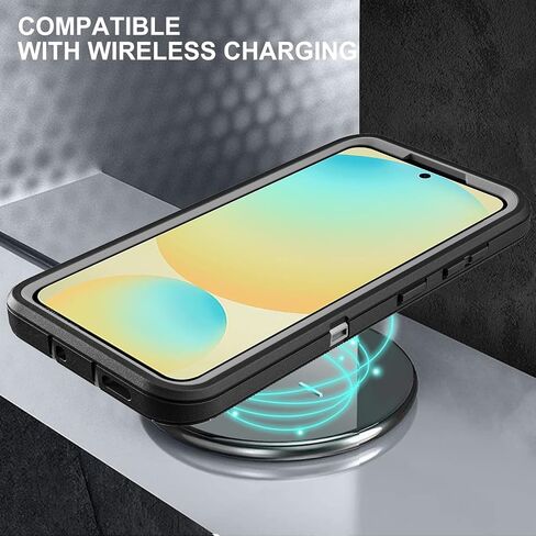 for Samsung Galaxy S24 FE Case, Military Grade 3 in 1 Heavy Duty Shockproof/Drop Proof/Dust Proof Case with 2Pcs Tempered Glass Screen Protector (Black/Grey) in Saudi Arabia