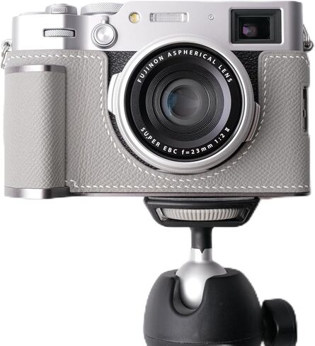 كاميرا جلدية أصلية مصنوعة يدويًا لفرقة Fujifilm X100VI/Fujifilm X100VI - طبقة أعلى جسم البقر+غرزة سرج مخيط يدوي+لوحة قاعدة معدنية+شانك يدوي (Gris mouette) in Kuwait