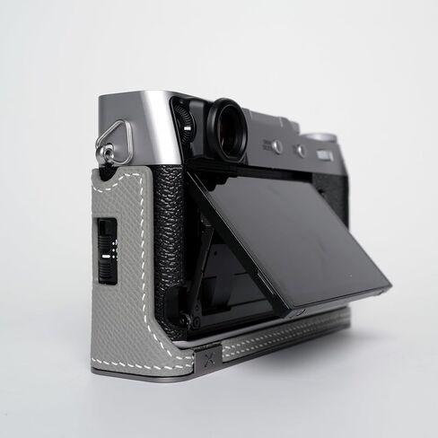 كاميرا جلدية أصلية مصنوعة يدويًا لفرقة Fujifilm X100VI/Fujifilm X100VI - طبقة أعلى جسم البقر+غرزة سرج مخيط يدوي+لوحة قاعدة معدنية+شانك يدوي (Gris mouette) in Kuwait