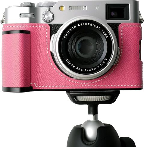 Handmade Genuine Leather Camera Half Case for Fujifilm X100VI/Fujifilm X100VI Case - Top Layer Cowhide Body+hand sewn saddle stitch+Metal Base Plate+Hand Shank (Gris Mouette) in Kuwait