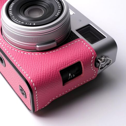 Handmade Genuine Leather Camera Half Case for Fujifilm X100VI/Fujifilm X100VI Case - Top Layer Cowhide Body+hand sewn saddle stitch+Metal Base Plate+Hand Shank (Gris Mouette) in Kuwait