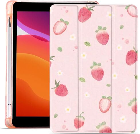 Maycari Strawberry Daisy Design Case for iPad mini 8.3 inch 2021 مع حامل قلم رصاص ، زهور زهرية لطيفة ipad السادسة من الجيل الوعائي tpu الظهر ، قشرة النوم/الاستيقاظ التلقائي للنساء in Kuwait