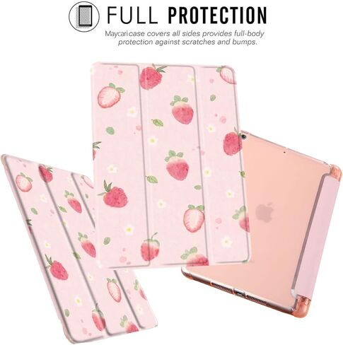 Maycari Strawberry Daisy Design Case for iPad mini 8.3 inch 2021 مع حامل قلم رصاص ، زهور زهرية لطيفة ipad السادسة من الجيل الوعائي tpu الظهر ، قشرة النوم/الاستيقاظ التلقائي للنساء in Kuwait