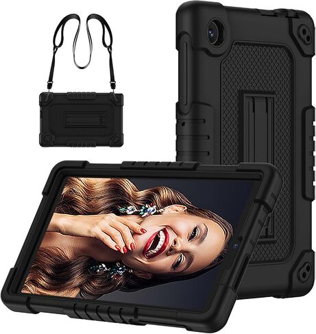 للحصول على علامة تبويب TCL 8 wifi 9132x / tab 8 LE 9137W لـ TCL Tab 8 Plus 8 "Tablet Case Model 9138S Cashproof مع حزام كتف ناعم السيليكون الصلب الظهر الوعرة الكاملة للأطفال - Redblack in Kuwait