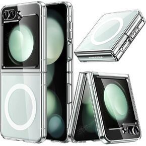 JETech Magnetic Case for Samsung Galaxy Z Flip 5 Compatible with MagSafe Accessories, Transparent Hard PC Protective Phone Cover, Anti-Scratch (Clear)