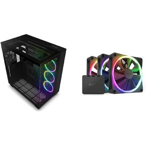 NZXT H9 Mid-Tower Gaming PC Case - 3 RGB Fans, Glass Panels, 360mm Radiator Support & F120 RGB Fans - RF-R12TF-B1 - Advanced RGB Lighting Customization - Whisper Quiet Cooling