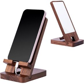 Wooden Countertop Simple Cell Phone Holder with Mirror (Bamboo)