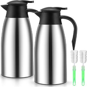 Uiifan 2 Pcs 68oz Thermal Carafe Insulated Stainless Steel Carafe Double Walled Vacuum Flask with Brushes for Keeping Coffee Tea for 12 Hours (Black)