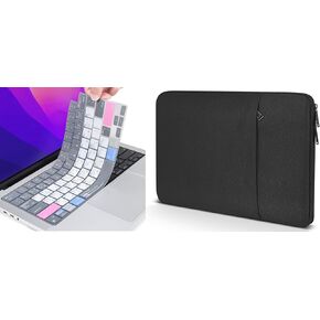 Shortcuts Keyboard Cover Skin with Laptop Sleeve Case for 2024 2023 MacBook Air 13.6 M3 M2 A3113 A2681, MacBook Pro 14 inch M3 M2 Chip Skin Cover