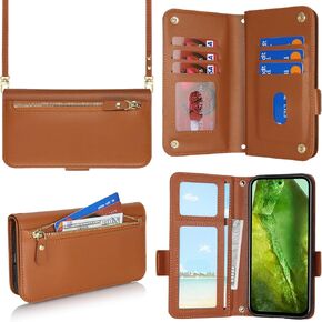for Google Pixel 8a Case Wallet for Women,Pixel 8a Case with Strap Crossbody Lanyard,Leather Shockproof Card Holder Stand Zipper Pocket Flip Phone Case-Black