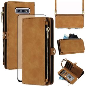 Asuwish Phone Case for Samsung Galaxy S10e Zipper Wallet Cell Cover with Tempered Glass Screen Protector Crossbody Wrist Strap Flip Credit Card Holder Slot S 10e 10se Se10 Women Men Gray