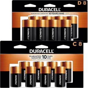 Duracell Coppertop C + D Batteries Combo Pack, 8 Count Each, C Battery and D Battery with Long-Lasting Power, Alkaline Battery - 16 Count Total