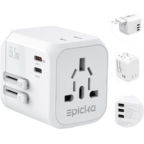 EPICKA Universal Travel Adapter, International Plug Adapter with Dual AC Outlet, 2 USB-C 35W PD Fast Charging & 3 USB-A, All in One Worldwide Wall Charger (TA-205, White)