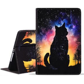 Case for Samsung Galaxy Tab S10 Plus (2024)/ S9 Plus/ S9 FE Plus 5G 12.4 Inch (2023), Premium PU Leather Folding Stand Case with Auto Wake/Sleep - Cute Black Cat Face