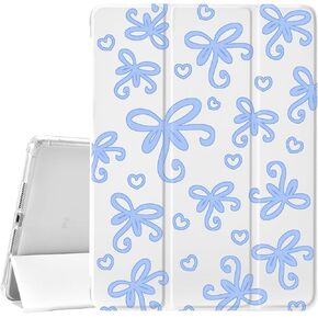 JOYLAND White Pad Case for iPad 5th/6th Generation,with Pencil Holder-Auto Wake/Sleep,Cute Bow Anti-Scratch Shockproof Premium Folio Stand Case for iPad Air 2,9.7 inch