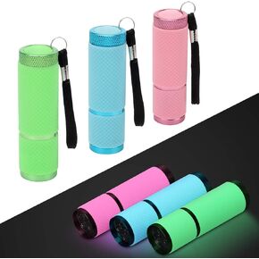 AHIER 9 LED Glow in Dark Flashlights, Rubber Coated Small Flashlights with Straps, Portable Handy Lights for Camping, Hiking, Indoor, Assorted Colors (3 Colors 6 PCS)