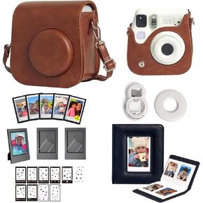CAIYOULE Accessories for Fujifilm Instax Mini SE/7+/7c/7s Instant Camera Case Mini Film Album Photo Frames DIY Stickers Selfie Mirror Assist Circle Bundle Include PU Leather Bag-Pink (No Camera)