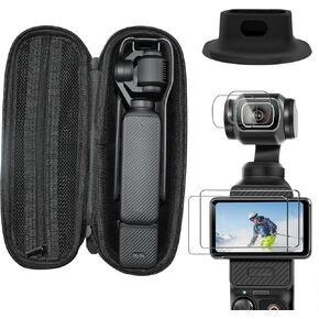 Carrying Case Compatible with DJI Osmo Pocket 3, Camera Case, Silicone Desktop Mount 1Pack, Tempered Glass Screen Protector 2Pack, Lens Protector Film 2Pack, Osmo Pocket 3 Accessories Kit, Black