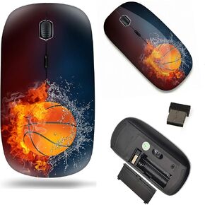 2.4G Slim Wireless Mouse with Nano Receiver , Portable Mobile Optical Mice for Notebook, PC, Laptop, Computer, MacBook -Water and Fire Basketball