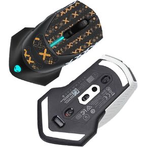 Mouse Grip Tape Full Coverage for Alienware AW610M, Rounded Curved Edges Mouse Feet Skates,Self-Adhesive PreCut Sweat-Resistant Professional Mice Upgrade Kit(Foot pad + Black&Gold Mouse Tape)