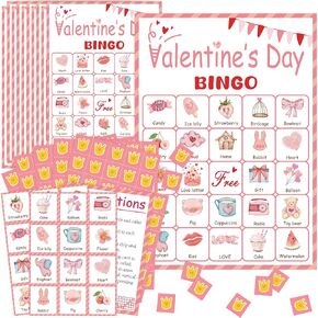Find The Guest Bingo Game Cards, 24 Guests Galentine's Day Party Ice Breaker Game Best Friend Valentine's Day Gift for Women Besties Friends